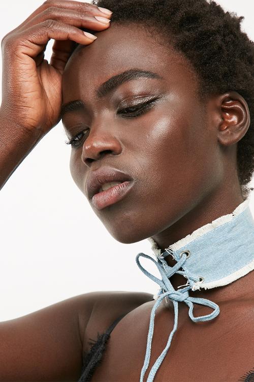 Denim lace up choker