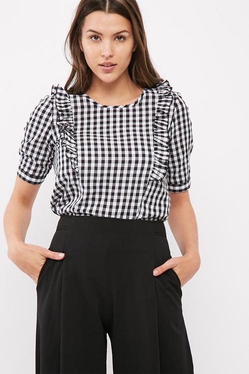 Pepita frill gingham blouse