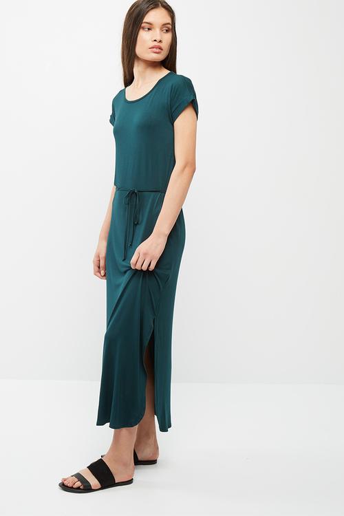 Viscose knit round neck maxi dress