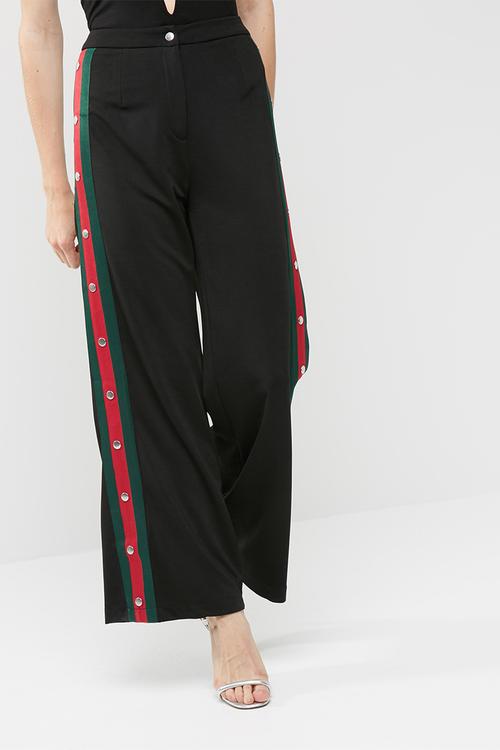 Sports side stripe popper detail wide leg trousers