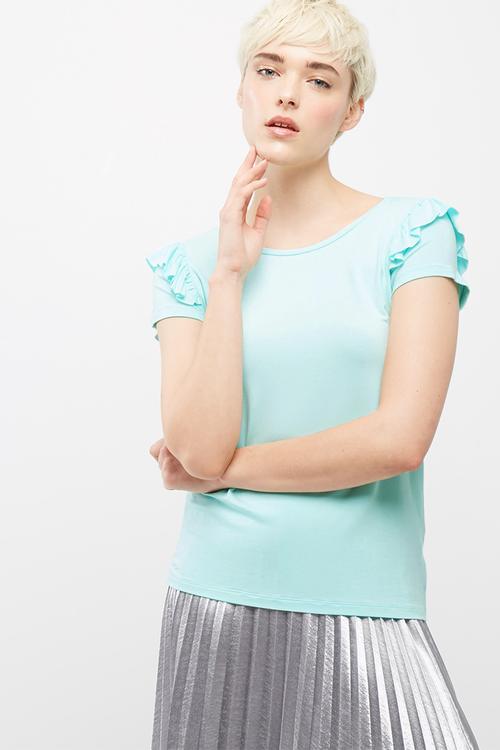 Frill sleeve scoop neck tee