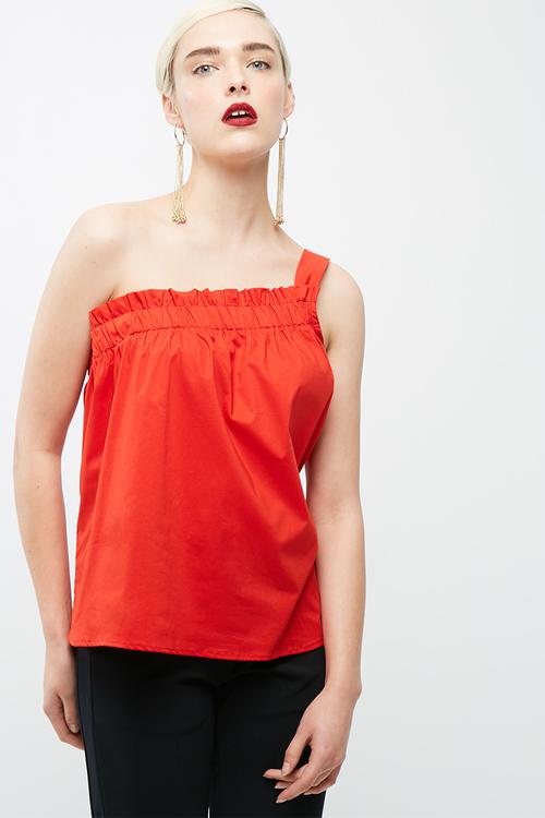 One shoulder poplin blouse