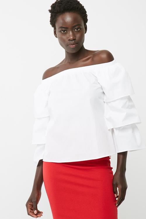 Off the shoulder poplin blouse
