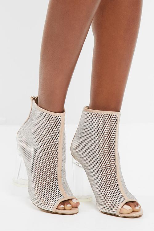 Peep toe fishnet bootie