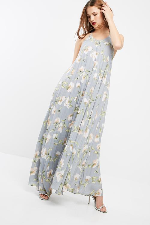 Printed pleated maxi dress