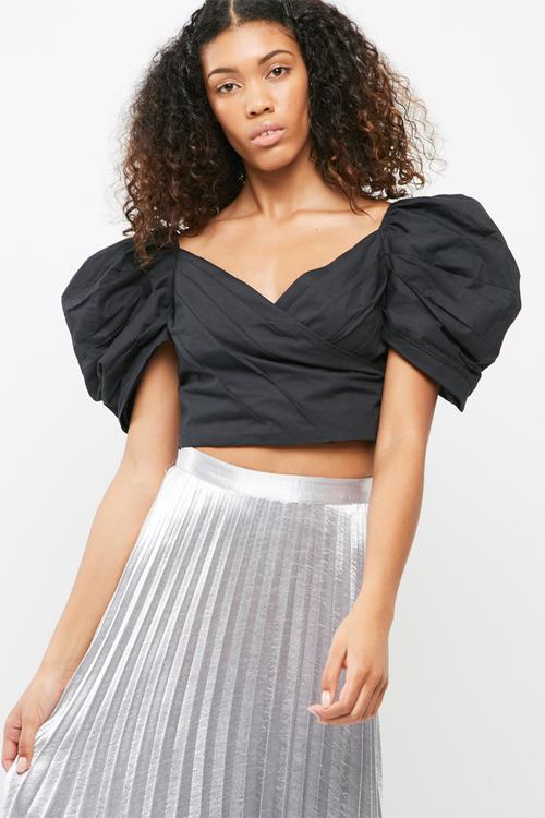 Puff sleeve pleated crop top