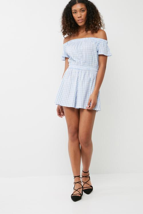 Gingham off shoulder playsuit