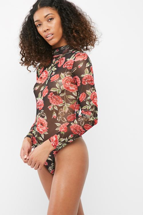 Floral mesh bodysuit