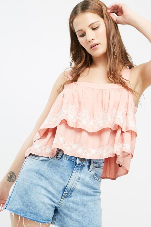 Double layered embroidered cami top