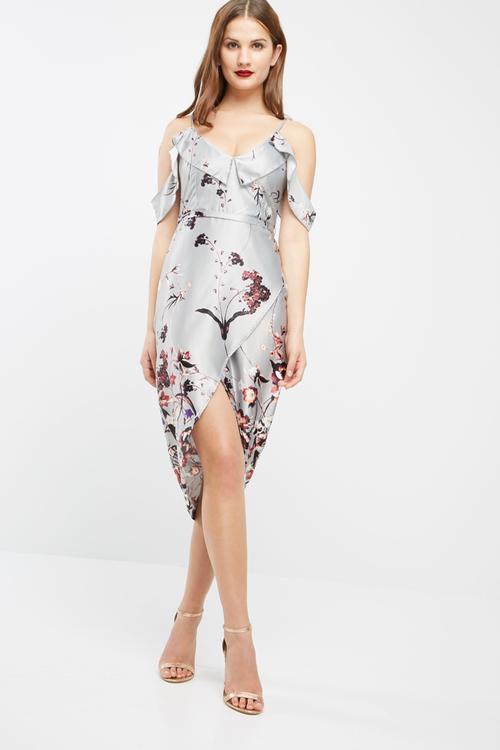 Frill floral midi dress