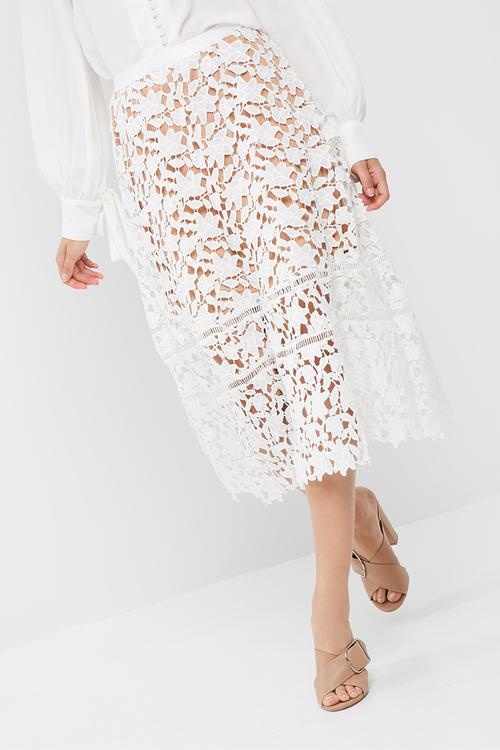 Premium heavyweight crochet lace full midi skirt
