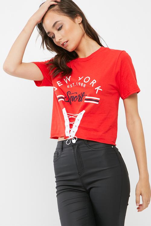 New york graphic corset top