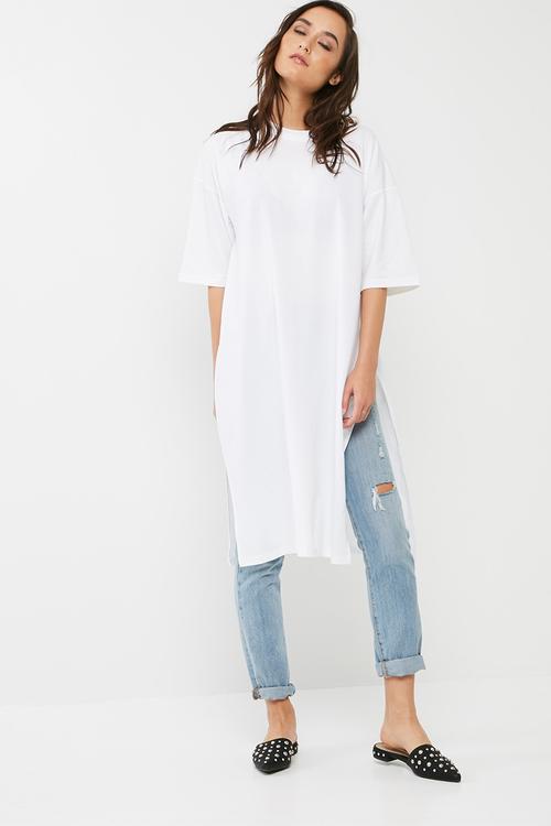 Knot front long back tunic top