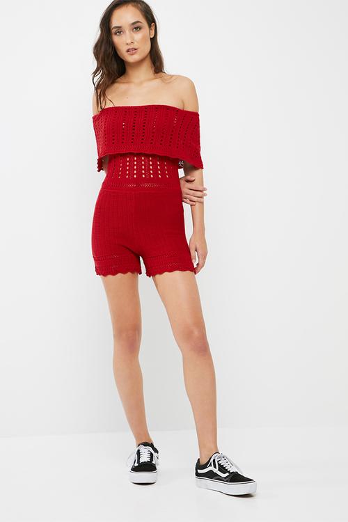 Bardot crochet playsuit