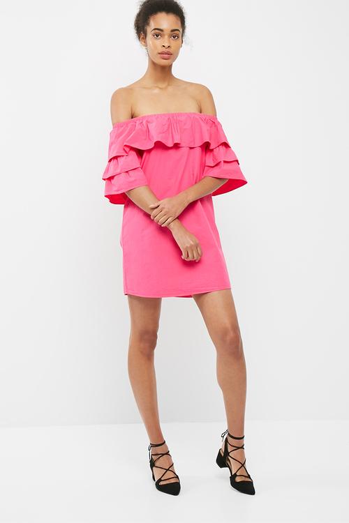 Tiered ballerina sleeve off the shoulder dress