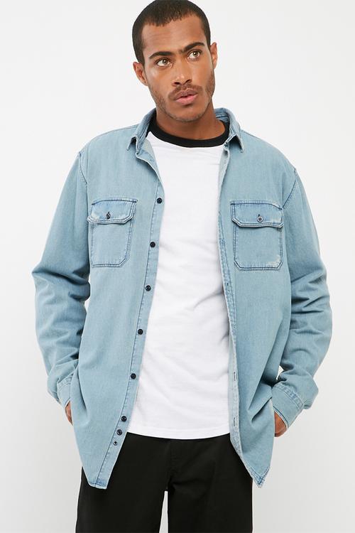 Regular fit distressed denim shirt