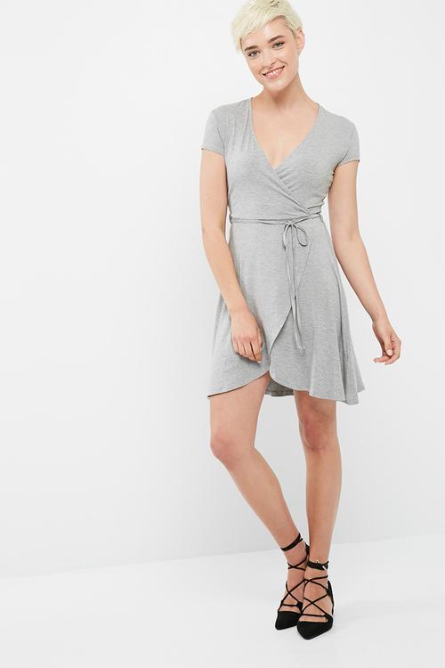 Viscose knit mock wrap dress