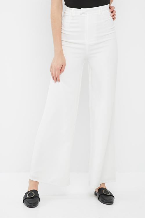 Premium textured crepe wide leg trousers
