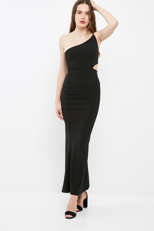 Cut out waist one shoulder maxi dress