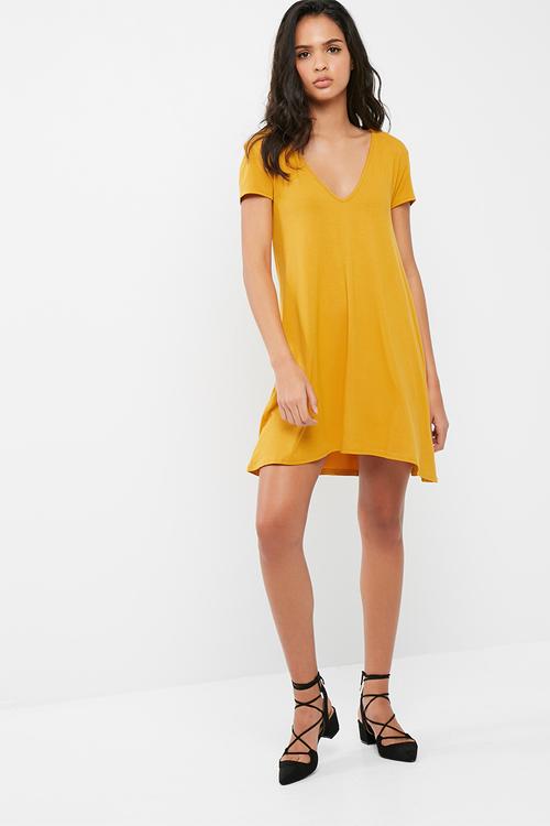 Cap sleeve v neckline swing dress
