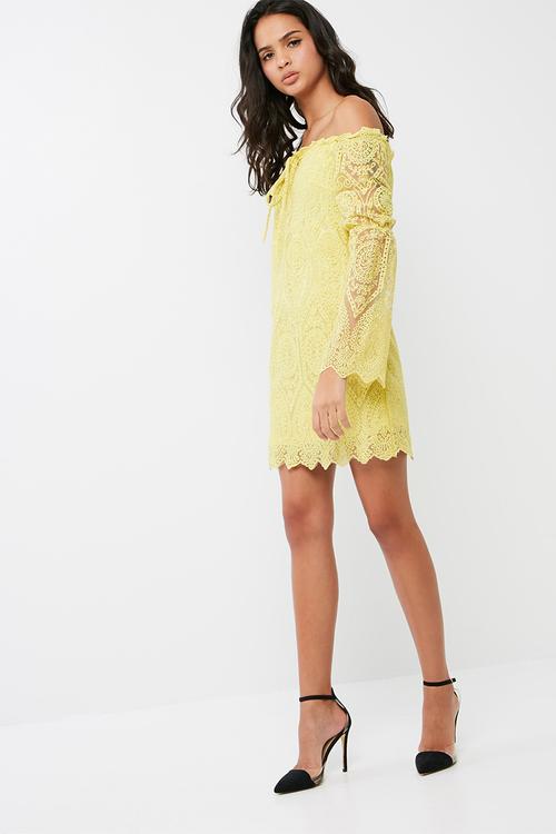 Lace bardot tie detail shift dress