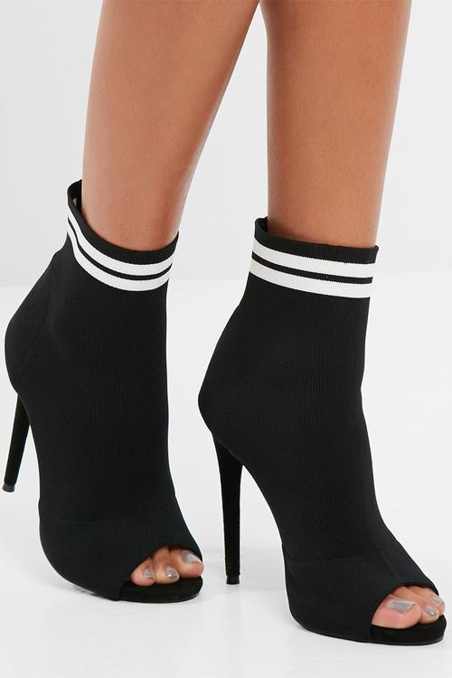 Peep toe sock ankle boots