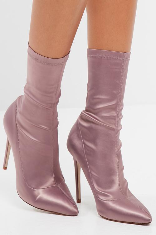 Pointed satin stiletto boots