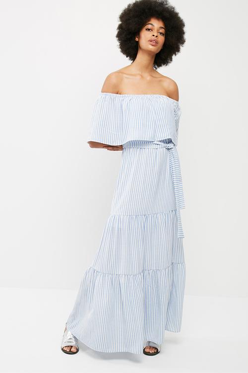 Off the shoulder tiered maxi dress