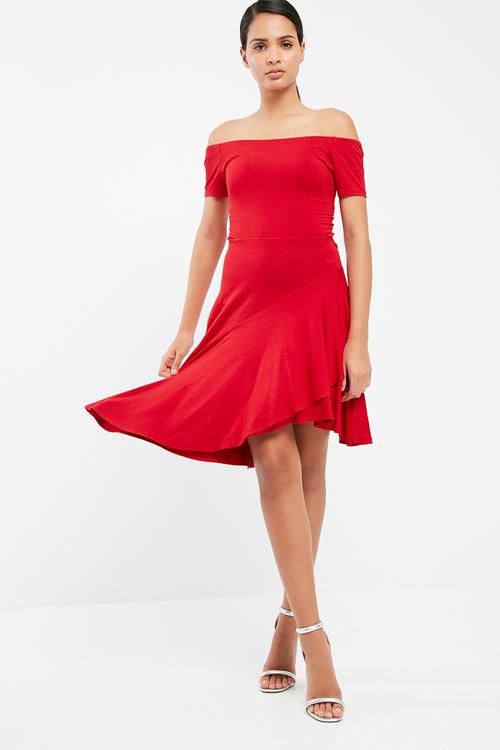Knit wrap back dress with assymetrical hem