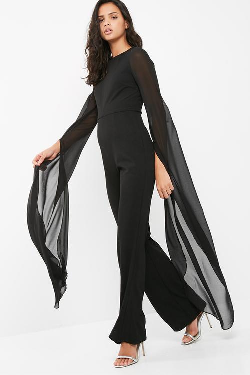 Wide leg long sleeve jumpsuit