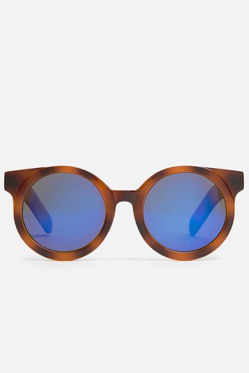 Round plastic sunglass with mirror - brown