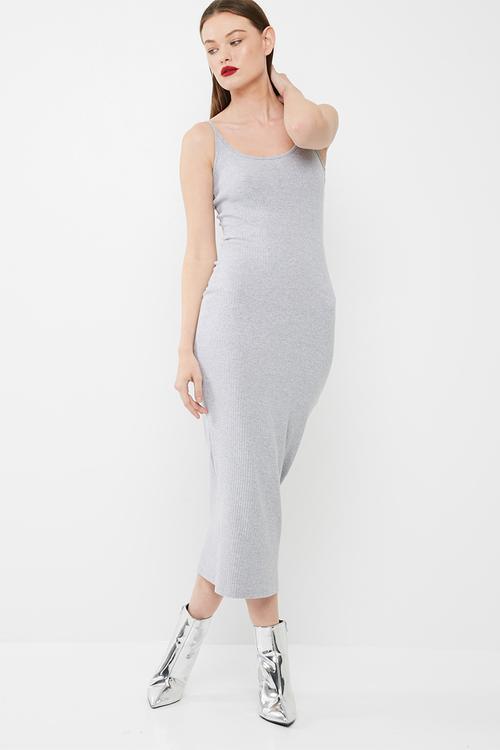 Rib strappy midi dress