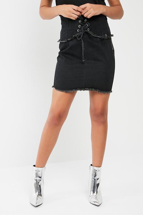 Black corset denim skirt