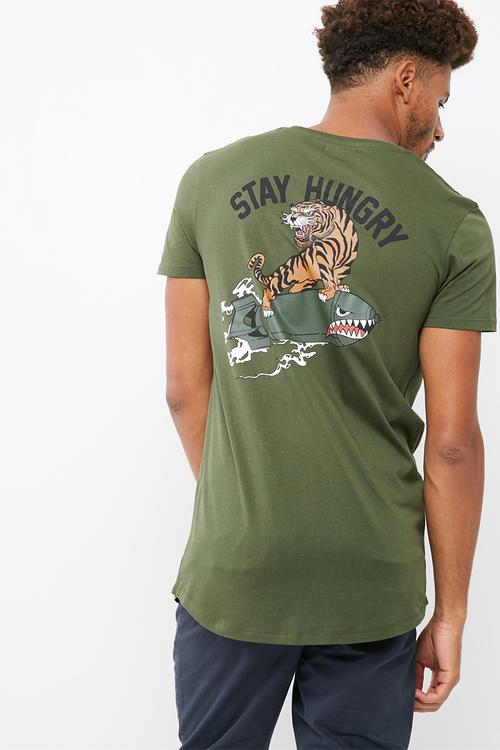 Printed curved hem tee