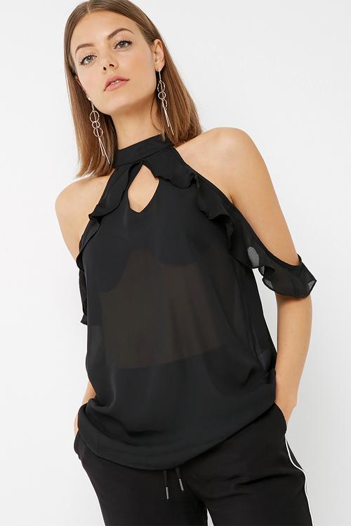 Keyhole ruffle blouse