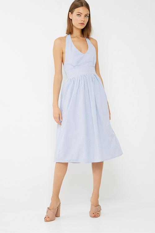 Fit and flare halter neck midi dress