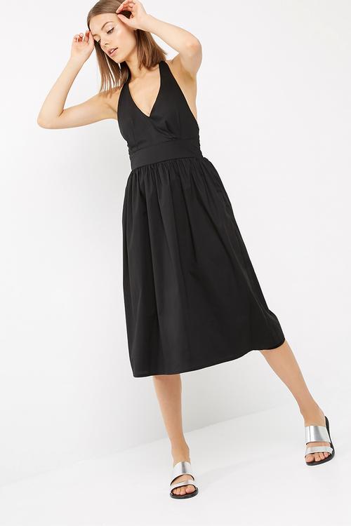 Fit and flare halter neck midi dress