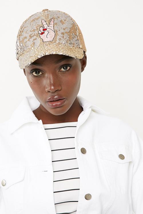 Peace out sequin cap