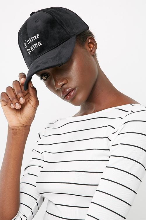 Slogan detail velvet cap