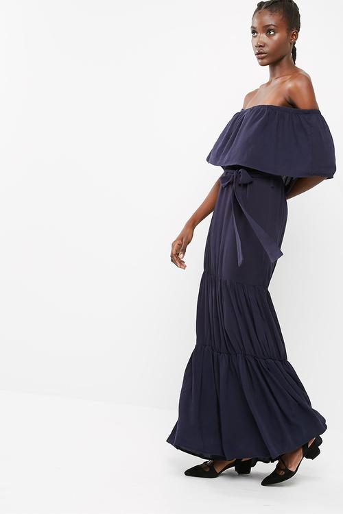 Off the shoulder tiered maxi dress