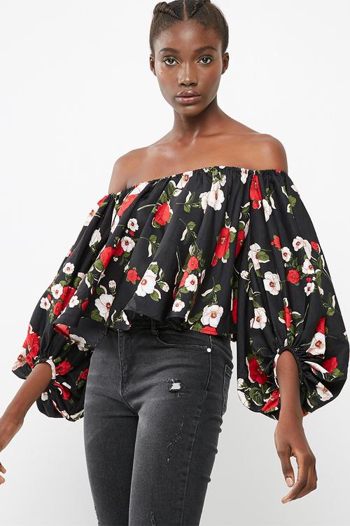 Floral printed balloon sleeve blouse