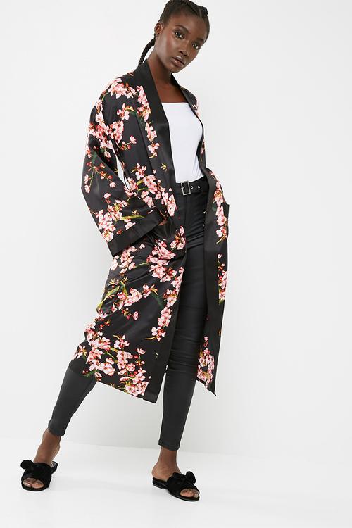 Floral print satin duster jacket