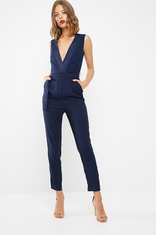 Tailored jumpsuit with tie belt