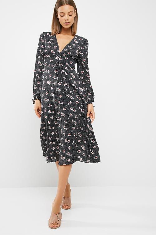 Floral print lattice maxi dress