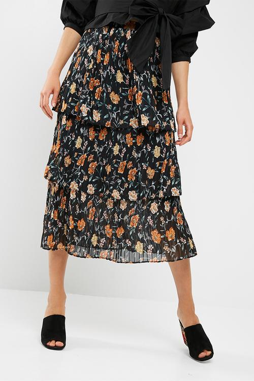 3 tier pleated midi skirt