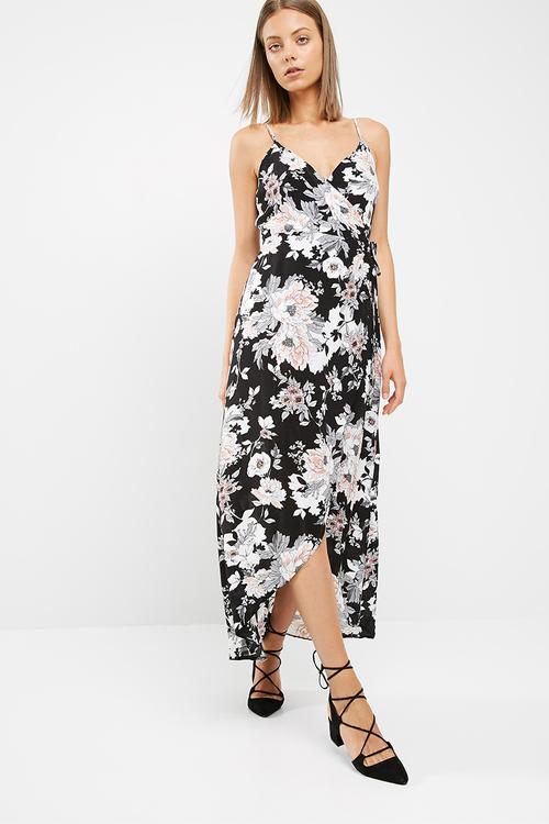Saskia floral cami wrap maxi dress