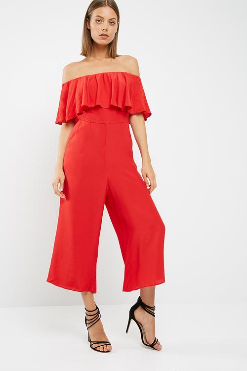 Bardot frill culotte jumpsuit
