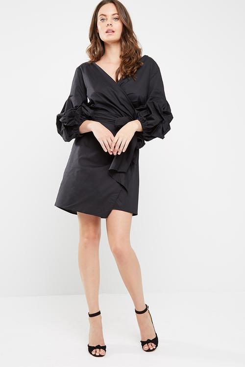 Stretch poplin wrap dress