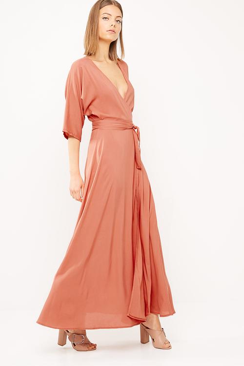 Kimono sleeve wrap maxi dress