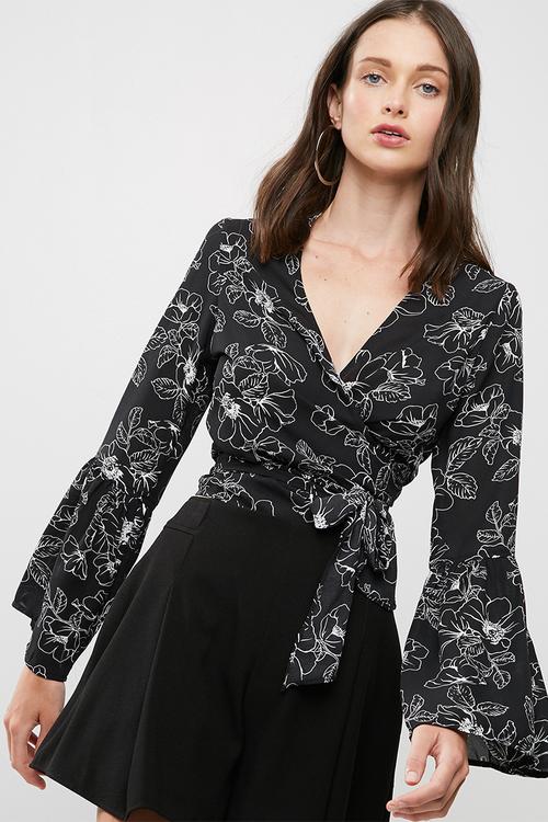 Bell sleeve wrap top